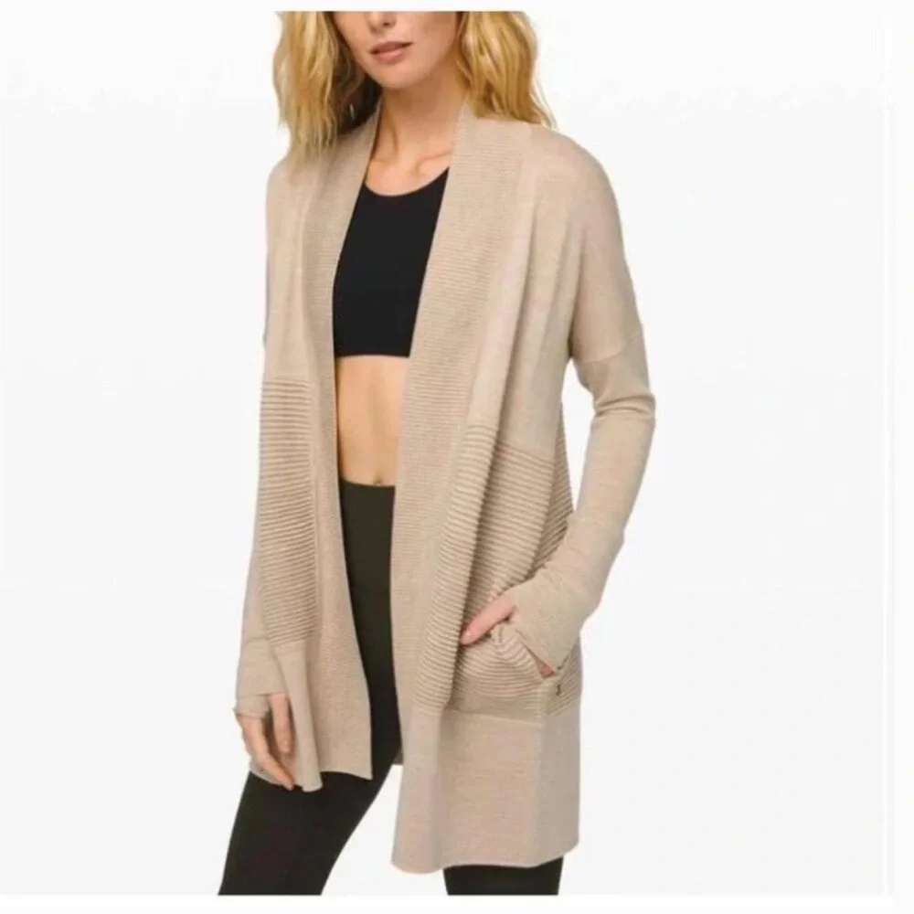 Lululemon Sit in Locus Wrap II Heathered Sandlot Merino Wool Cardigan